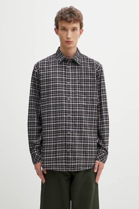 Carhartt WIP cotton shirt L/S Widmark gray color relaxed I035326.35QXX