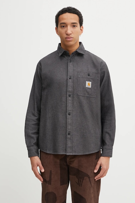 Carhartt WIP cotton shirt L/S Lucas black color regular I035335.K02XX