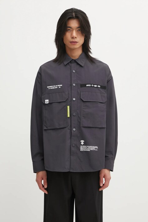 AAPE koszula Main męska kolor szary relaxed z kołnierzykiem klasycznym AAPSTM8527XXO