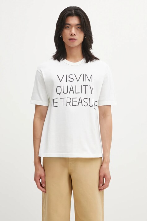 Visvim t-shirt JUMBO TEE S.S DMGD męski kolor biały z nadrukiem 125205010016