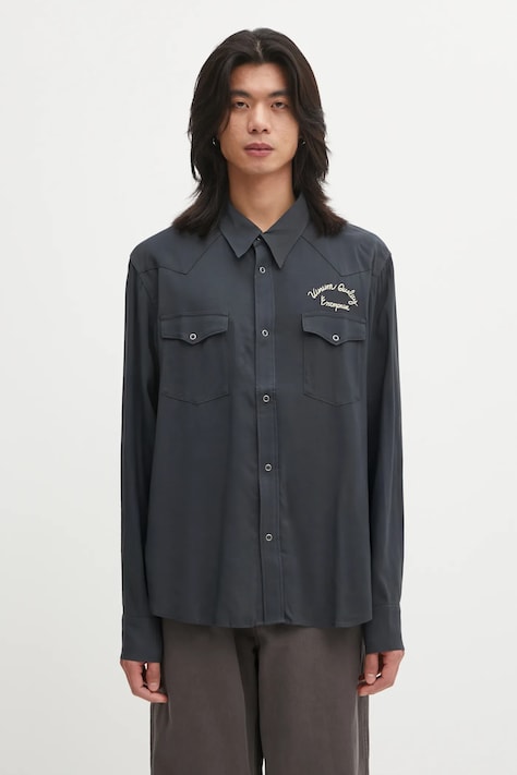 Visvim koszula FOUR CORNERS L.S męska kolor szary regular z kołnierzykiem klasycznym 125205011007