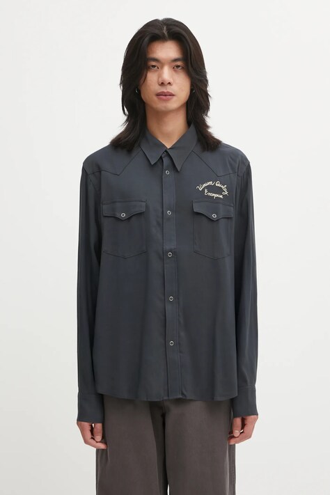 Visvim koszula FOUR CORNERS L.S męska kolor szary regular z kołnierzykiem klasycznym 125205011007