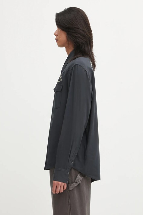 Visvim koszula FOUR CORNERS L.S męska kolor szary regular z kołnierzykiem klasycznym 125205011007