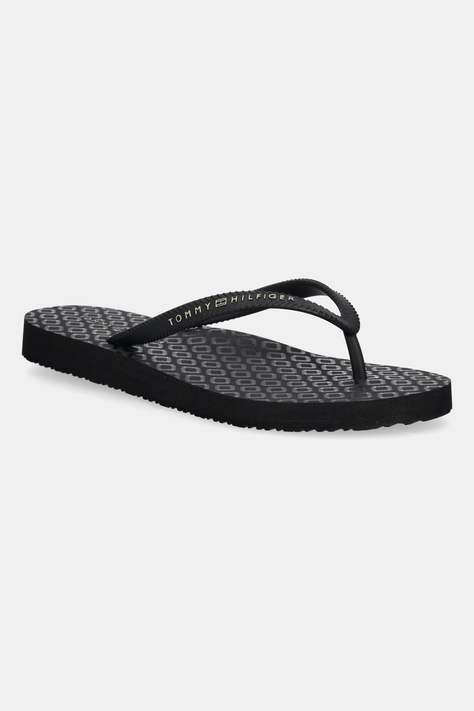 Tommy Hilfiger papuci HILFIGER STRAP BEACH SANDAL culoarea negru, cu toc plat, FW0FW08736