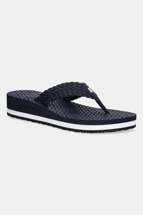 Žabky Tommy Hilfiger TH CROCHET MID BEACH SANDAL dámské, tmavomodrá barva, na klínku, FW0FW08737