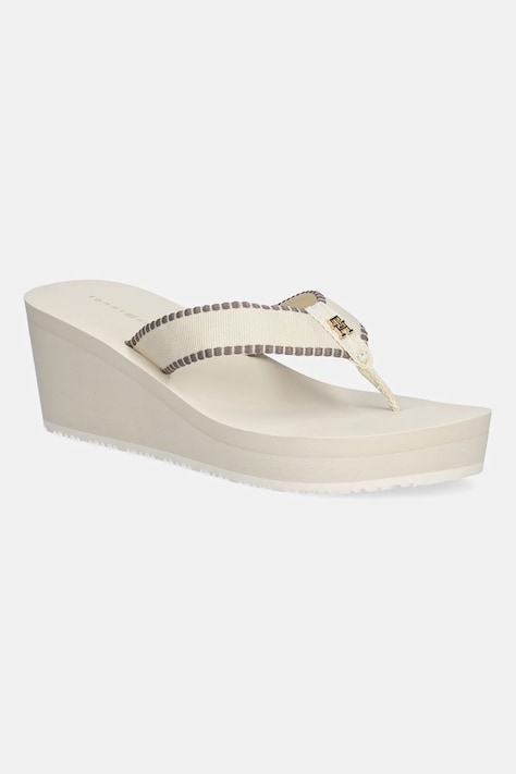 Tommy Hilfiger japonki WEDGE BEACH SANDAL damskie kolor beżowy na koturnie FW0FW08738