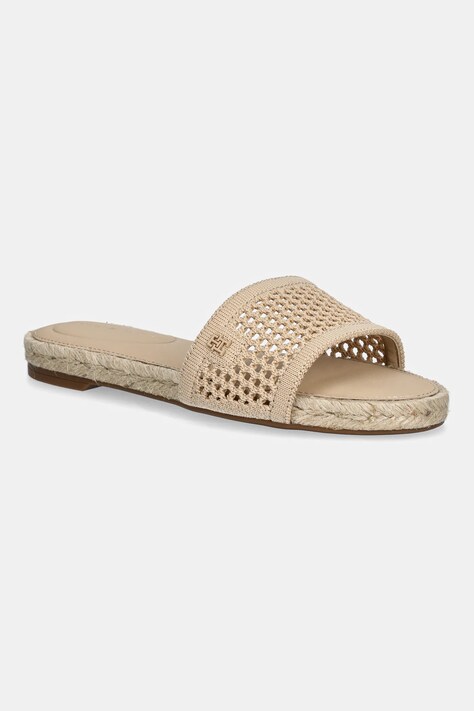 Pantofle Tommy Hilfiger KNIT MESH ESPADRILLE FLAT SANDAL dámské, béžová barva, FW0FW08744