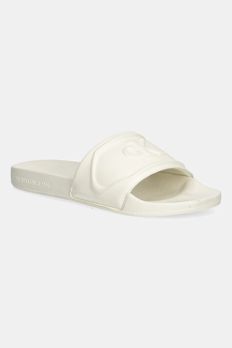 Šľapky Calvin Klein Jeans SLIDE PU HF MG béžová farba, YW0YW01879
