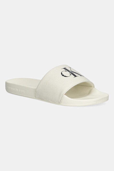 Pantofle Calvin Klein Jeans SLIDE MONOGRAM WN LOGO CK dámské, béžová barva, YW0YW01967