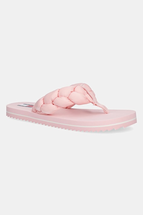 Tommy Jeans japonki BRAIDED THONG BEACH SANDAL damskie kolor różowy na płaskim obcasie EN0EN02877