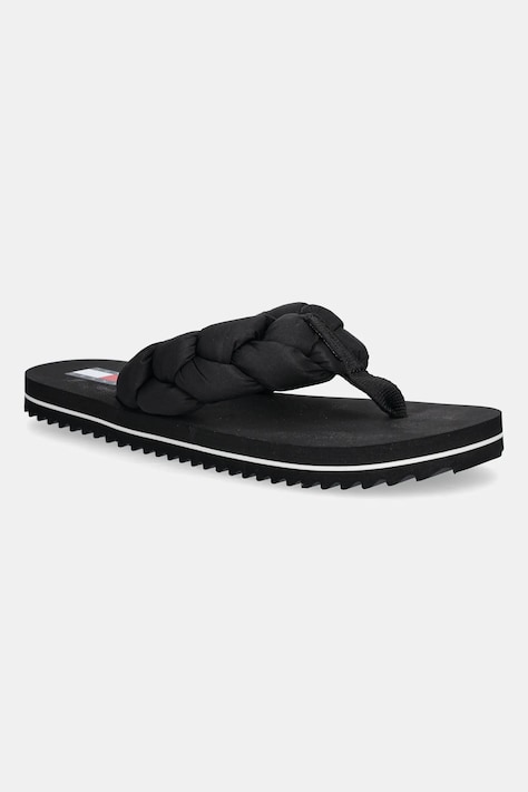Σαγιονάρες Tommy Jeans BRAIDED THONG BEACH SANDAL χρώμα: μαύρο, EN0EN02877