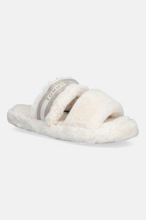 Tommy Hilfiger kapcie HILFIGER FUR SLIPPER kolor beżowy FW0FW08854