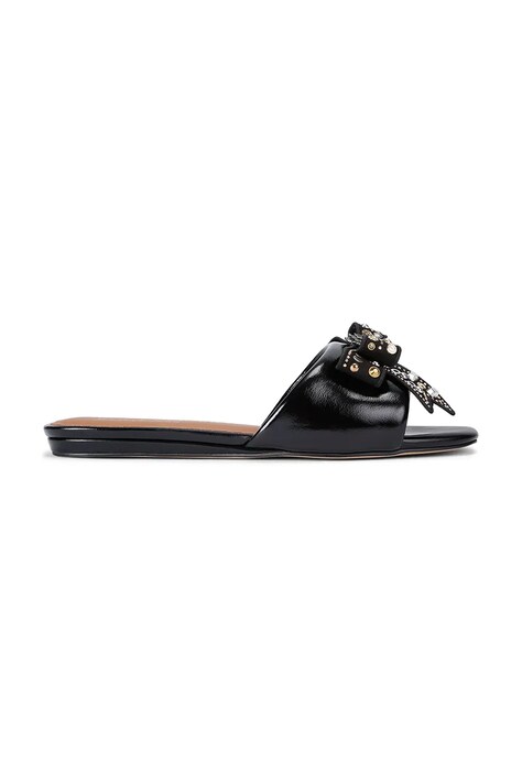 Kurt Geiger London klapki skórzane Kensington Bow Flat Sandal damskie kolor czarny 655705139