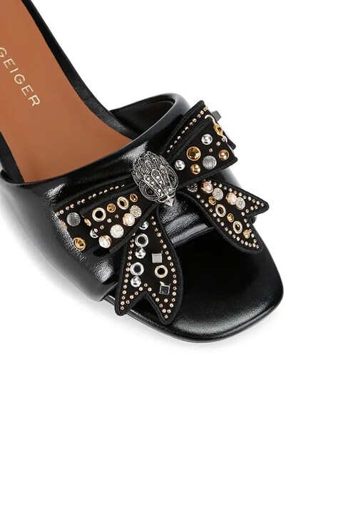 Kurt Geiger London klapki skórzane Kensington Bow Flat Sandal damskie kolor czarny 655705139