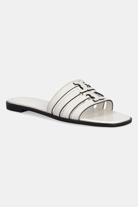 Tory Burch papuci de piele Ines Cage Slide culoarea alb, 158616-101