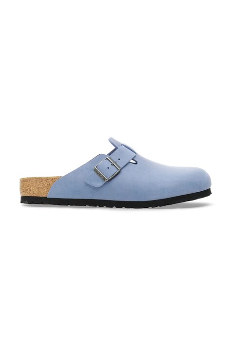 Birkenstock klapki zamszowe Boston damskie kolor niebieski 1028239