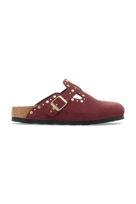 Birkenstock klapki zamszowe Boston Rivet damskie kolor czerwony 1030379