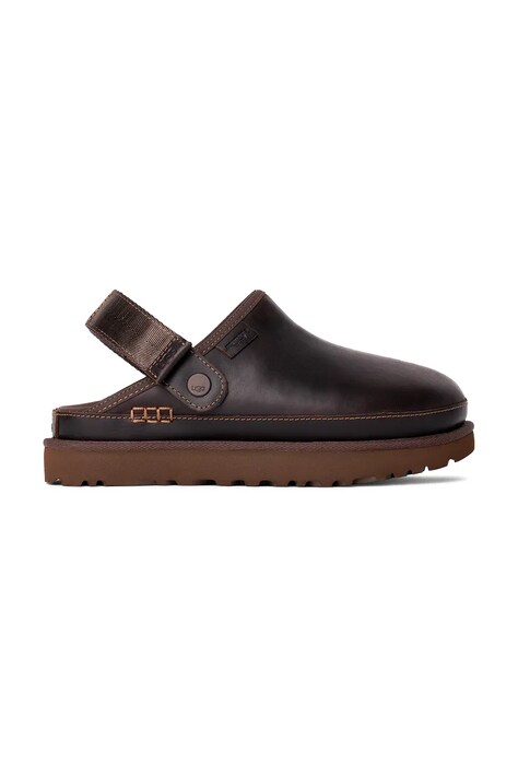 UGG klapki skórzane Goldenstar Clog Lthr Regen damskie kolor brązowy na platformie 1167536.IWD