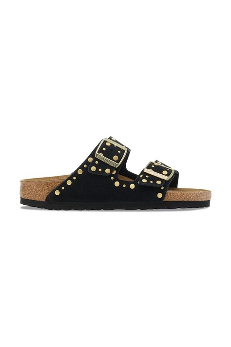 Birkenstock klapki zamszowe Arizona Rivet damskie kolor czarny 1030348