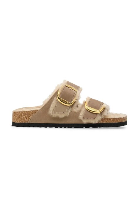 Birkenstock kapcie zamszowe Arizona Big Buckle Shearling kolor beżowy 1030384