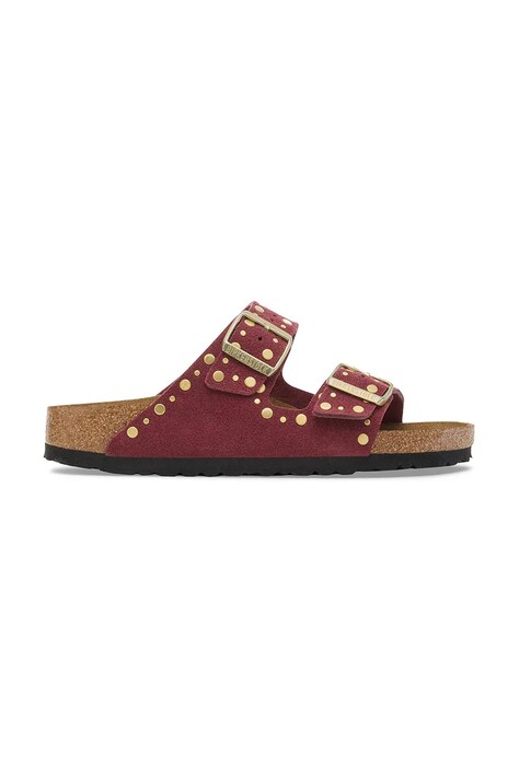 Birkenstock klapki zamszowe Arizona Rivet damskie kolor czerwony 1030463