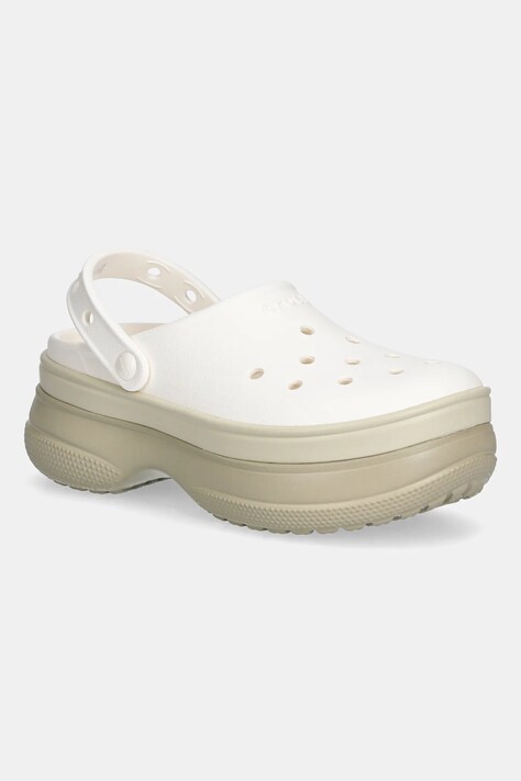 Crocs klapki Classic Stacked Clog damskie kolor beżowy na platformie 211355