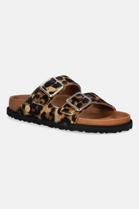 Birkenstock 1774 klapki skórzane Arizona FUR damskie kolor brązowy 1031699