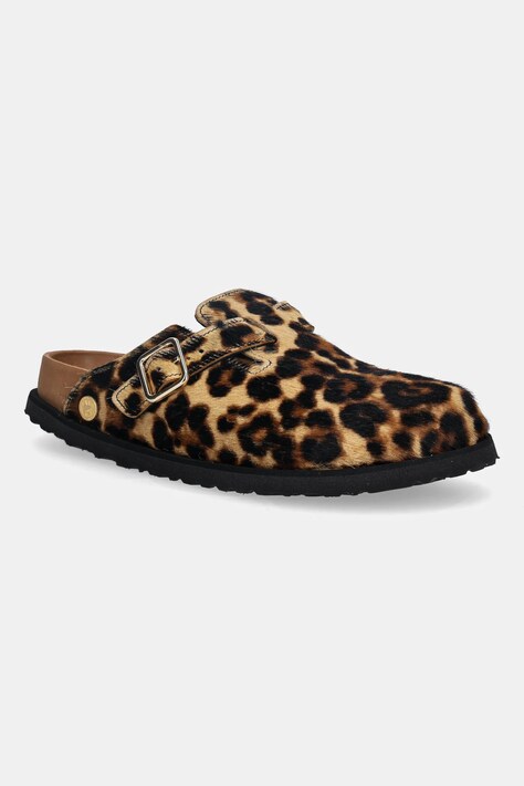 Birkenstock 1774 klapki skórzane Boston FUR damskie kolor brązowy 1031919