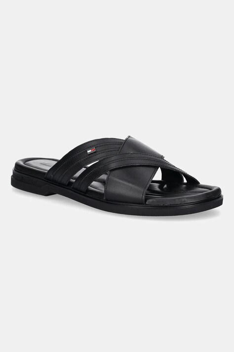 Tommy Hilfiger papuci de piele PREMIUM TH CC LTH SANDAL culoarea negru, FM0FM05504
