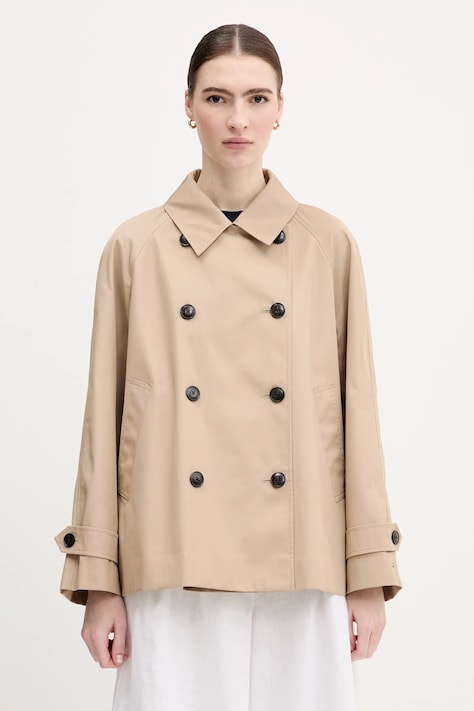 Tommy Hilfiger trencz bawełniany kolor beżowy przejściowy dwurzędowy WW0WW45618