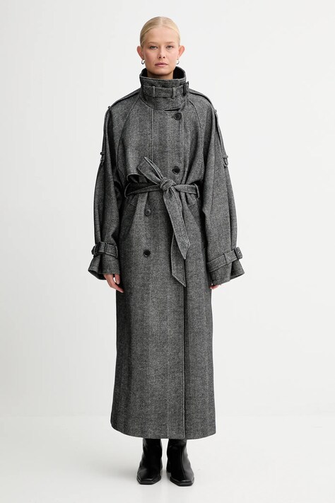 Пальто з додаванням вовни Gestuz колір сірий 10910323