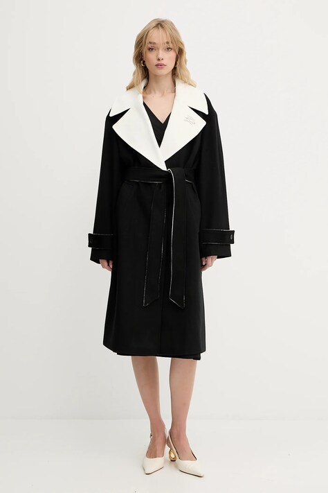 Karl Lagerfeld palton de lână culoarea negru, de tranzitie, A3W15010