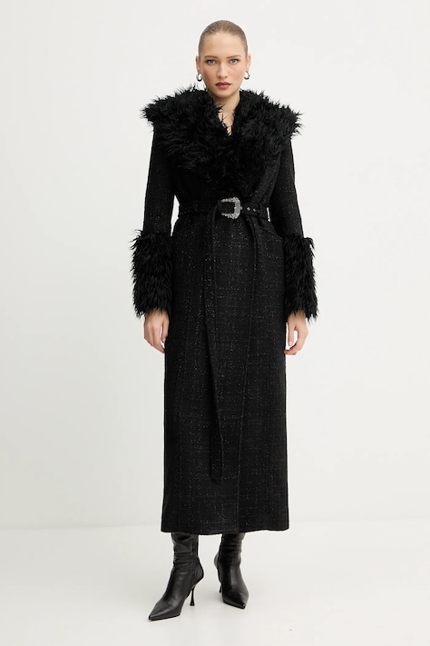 Versace Jeans Couture kabát gyapjú keverékből fekete, 79HAT413 N0539