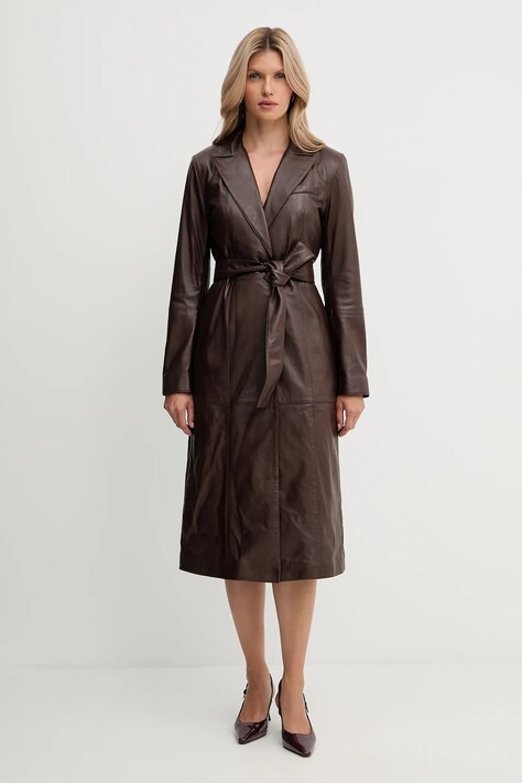 Δερμάτινο παλτό Marciano Guess LANA χρώμα: καφέ, 5YGL08 7345A