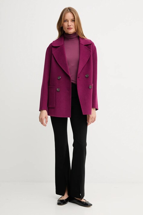 United Colors of Benetton palton de lână culoarea violet, 28F7DN083