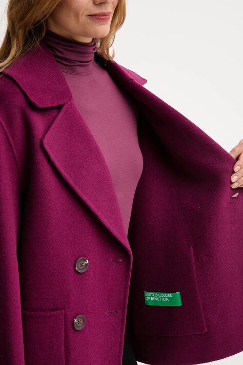 Vuneni kaput United Colors of Benetton boja: ljubičasta, 28F7DN083