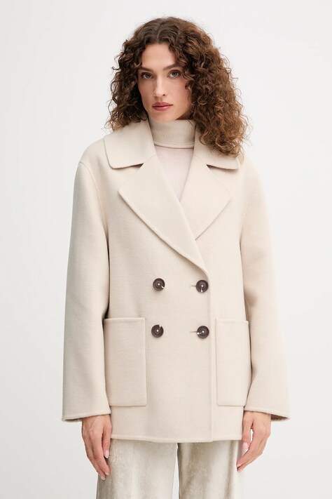 Vlnený kabát United Colors of Benetton béžová farba, 28F7DN083