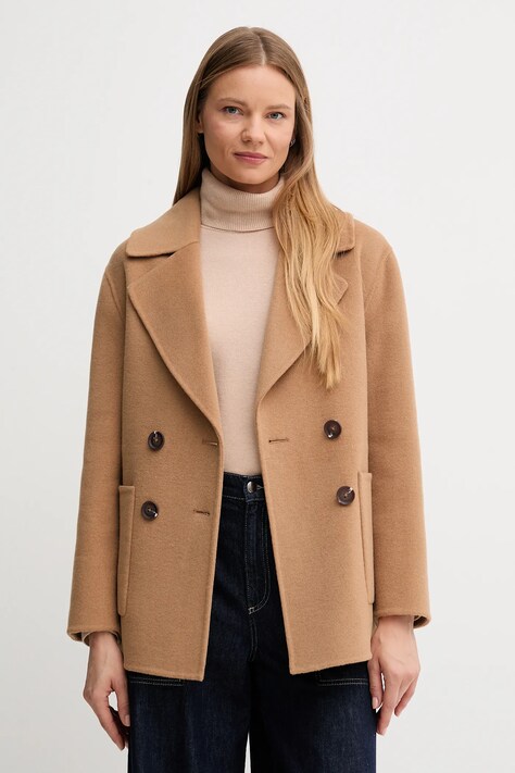 Пальто с шерстью United Colors of Benetton цвет коричневый  28F7DN083
