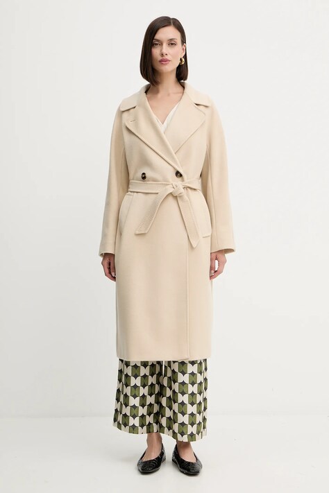 Vlnený kabát Weekend Max Mara RESINA béžová farba, prechodná, oversize, 2525016031600