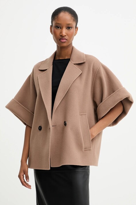Weekend Max Mara palton de lână PERA culoarea maro, de tranziție, oversize, 2525086021600