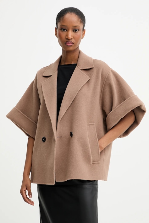 Vlněný kabát Weekend Max Mara PERA dámský, hnědá barva, oversize, 2525086021600