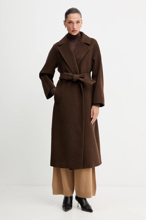 Weekend Max Mara płaszcz z dodatkiem wełny TEMPERA kolor brązowy 2525016082600