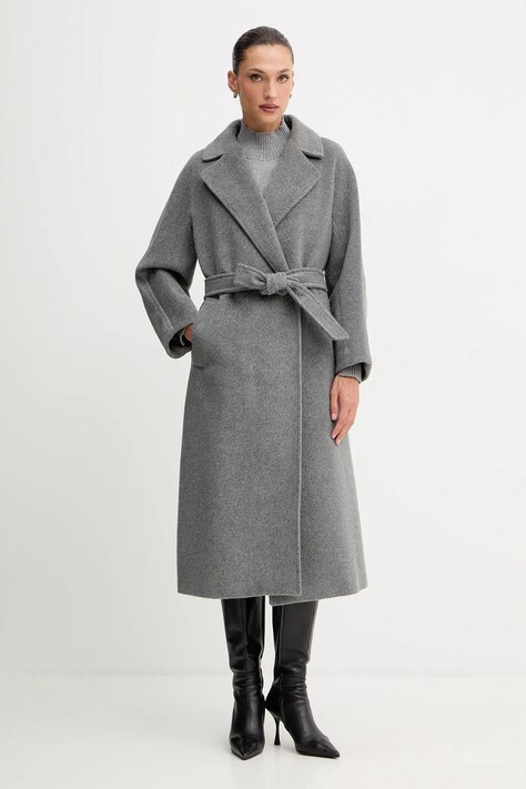 Weekend Max Mara płaszcz z dodatkiem wełny TEMPERA kolor szary 2525016082600