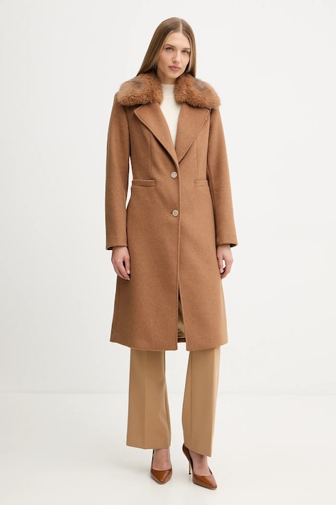 Guess płaszcz z dodatkiem wełny KAROLE kolor brązowy W5BL19 W2642