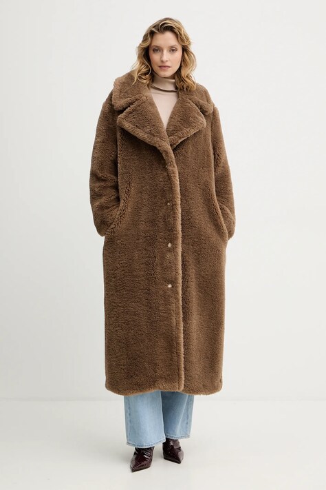 Παλτό Guess EUGENIE χρώμα: καφέ, W5BL93 WJ090