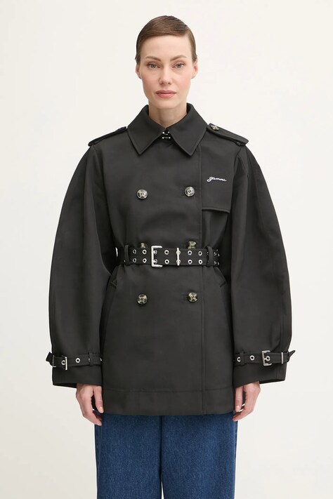 GANNI trencz Heavy Twill Midi Trench kolor czarny W0893