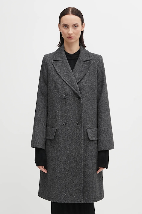 Kabát s prímesou vlny A.P.C. Manteau Ginny šedá farba, WOARA.F01545