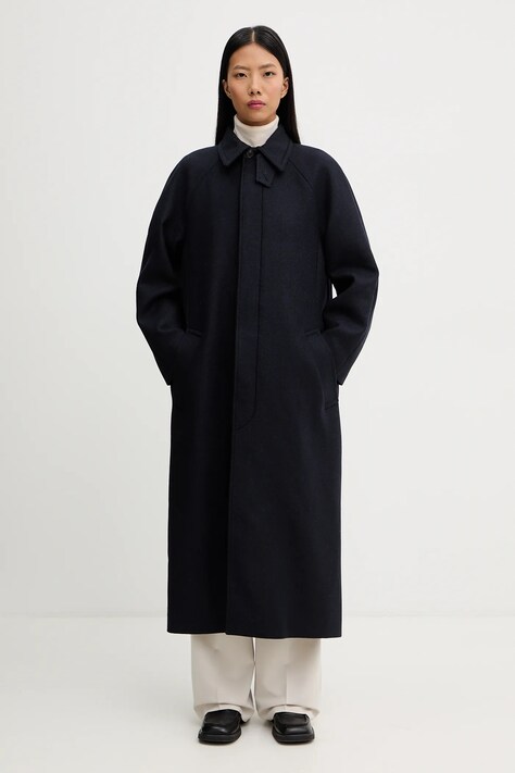 Kaput s dodatkom vune A.P.C. Manteau Gaia boja: tamno plava, WVBEB.F01533