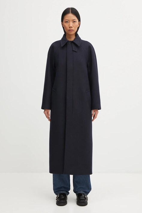 A.P.C. płaszcz z dodatkiem wełny Manteau Gaia kolor granatowy WVBEB.F01533