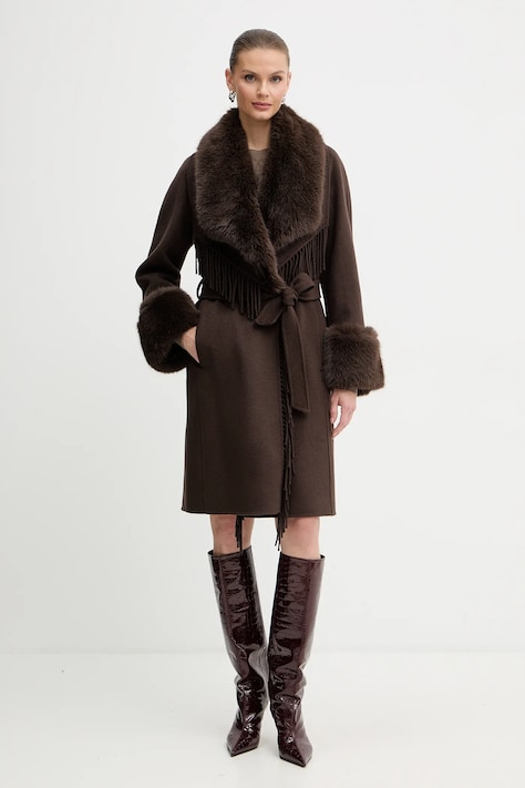 Kabát s příměsí vlny Marciano Guess LILIANA hnědá barva, 5BGL46 7125A